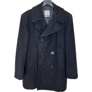Vintage U.S. Navy 100% Wool Pea Coat M Black Double Breasted Military Size 38L